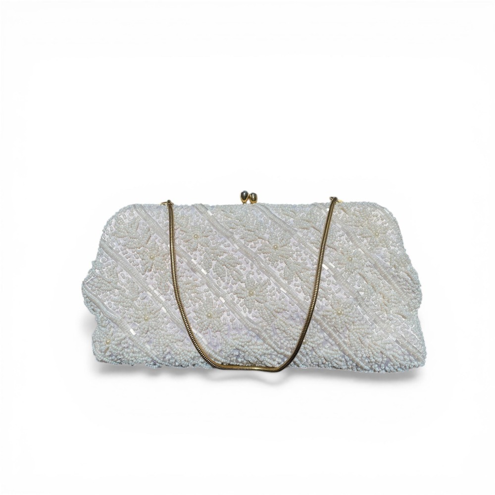 Pale Pink White Beaded Hand Bag‎